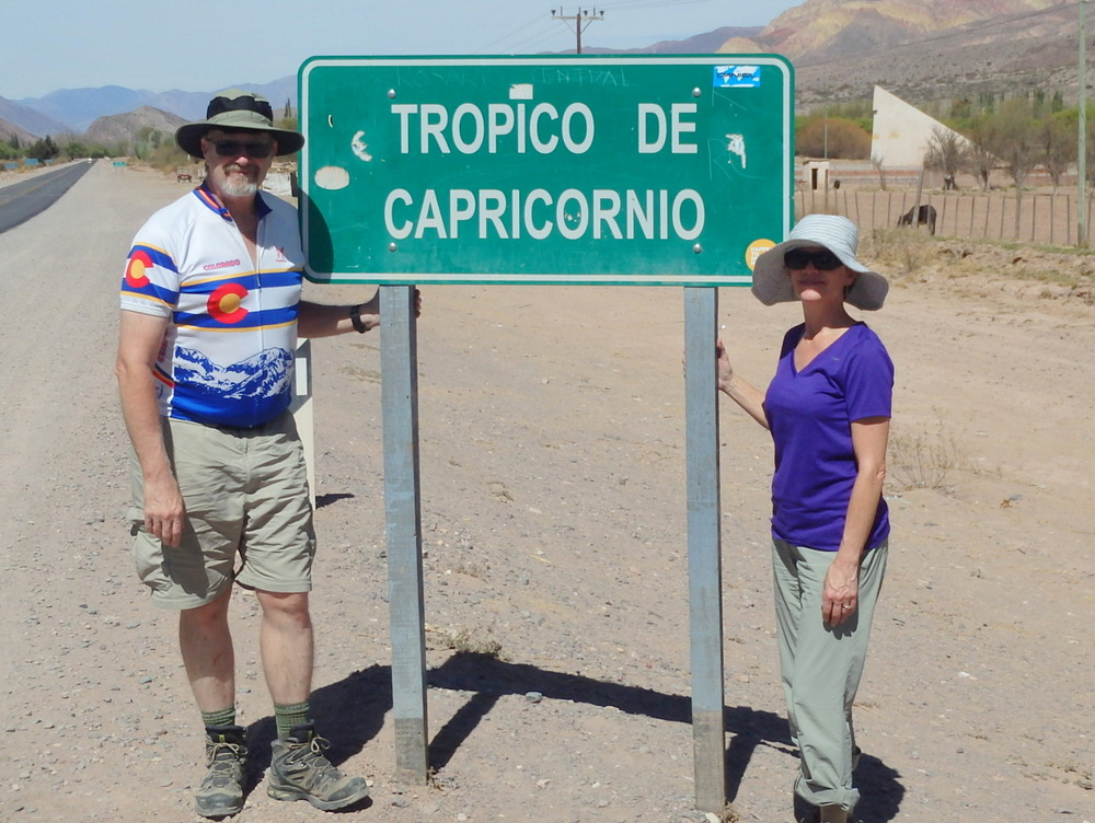 Dennis and Terry Struck at the Tropical de Capricornio (Tropic of Capricorn) on Ruta 9, Provincia de Jujuy, Argentina; September, 2016.